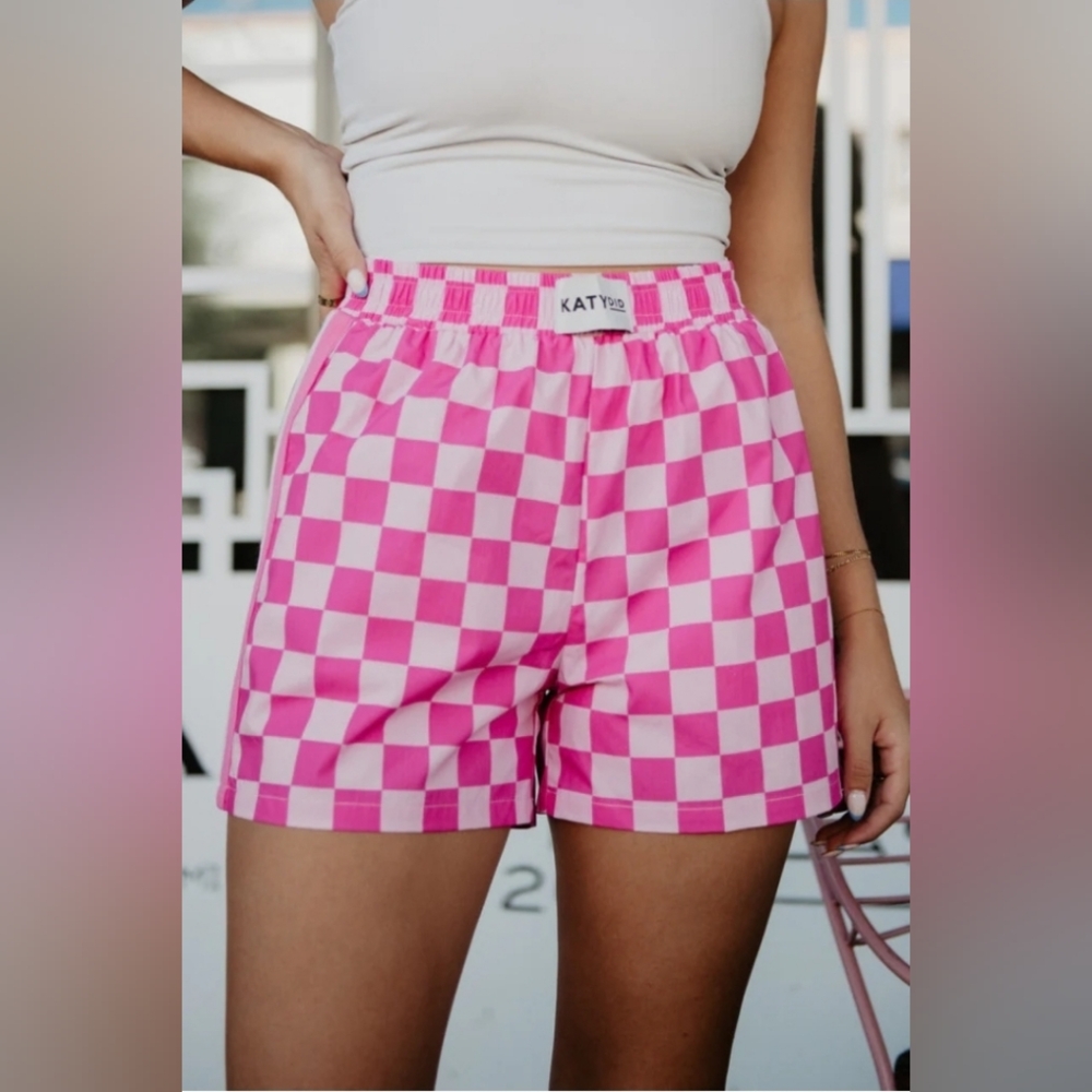 Katydid Hot Pink Checkered Boxer Shorts - Size Large